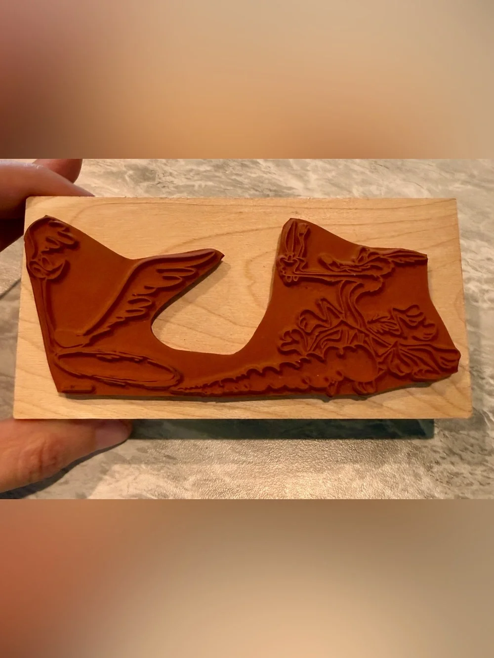 Very Rare VTG 1990 Rubber Stamp Wiley Coyote Roadrunner Looney Tunes  2 x 4 3/4